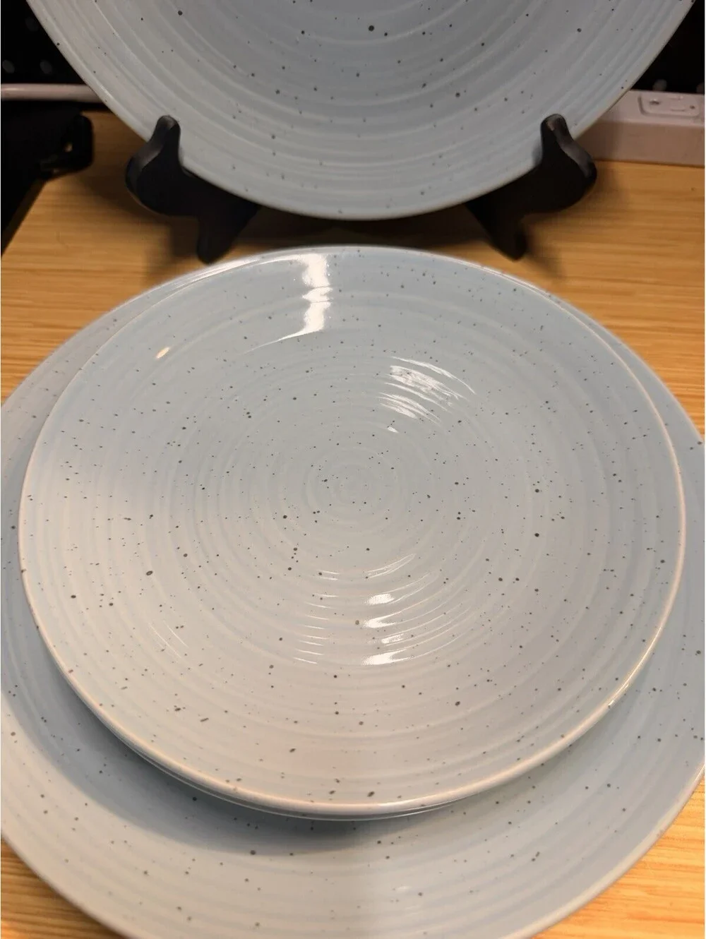 Set of 4 Sango Siterra Artist's Blend Blue 2 Dinner & 2 Salad Plates Speckled *